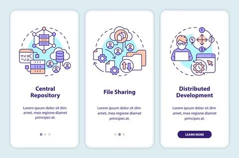 Version control advantages onboarding mobile app screen Stock-Illustration