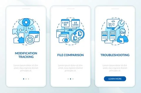 Version control benefits blue onboarding mobile app screen Illustration