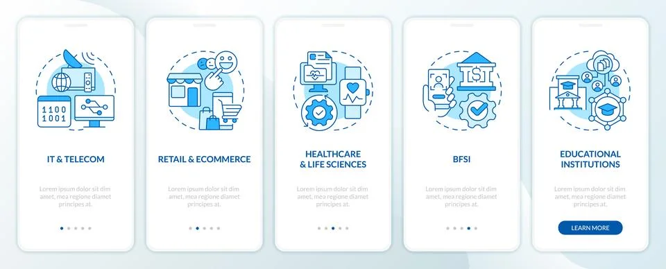 Version control end user industry blue onboarding mobile app screen 스톡 일러스트