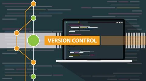 Version control git programming script development with laptop and line 스톡 일러스트