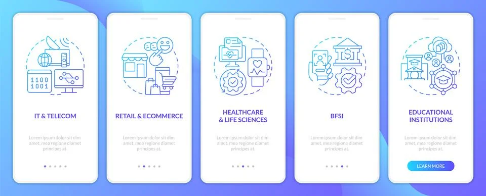 Version control system industry blue gradient onboarding mobile app screen Illustrazione stock