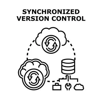 Version control system synchronizing data and managing processes Stock Illustration