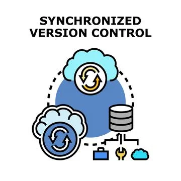 Version control system synchronizing data and managing processes Stock Illustration