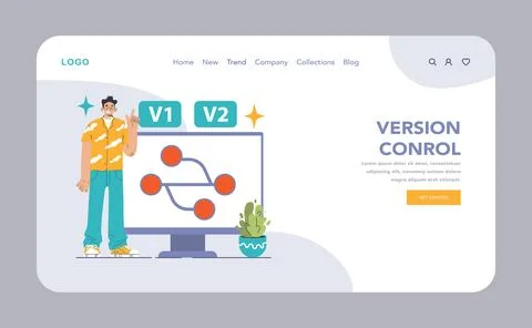Version Control web or landing. Trendy developer showcasing progression Stockillustratie