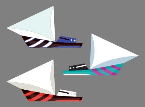 Version sailing boat icons. Flat water isolated transport illustration. Ship Illustrazione stock