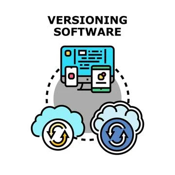 Versioning software ecosystem synchronizing data across devices and cloud イラスト素材