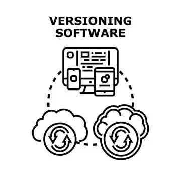 Versioning software ecosystem synchronizing data across devices and cloud Ilustración de archivo
