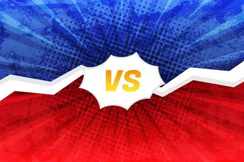 Versus comic book banner split screen with red and blue grunge halftone backgrou 스톡 일러스트