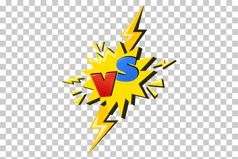 Versus comic design with lightning. Yellow flash with halftone vs symbol. Vector Stock Illustration