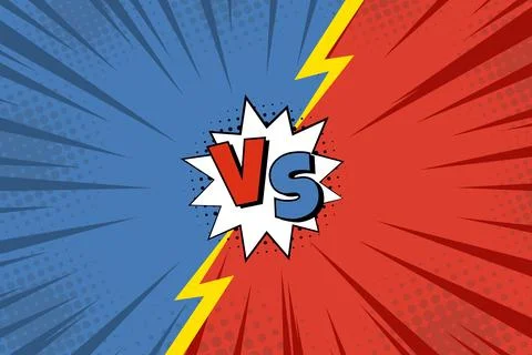 Versus fight background in retro comic style with red and blue split parts Stock Illustration