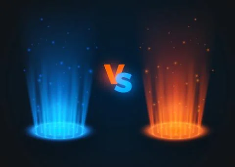 Versus glowing spotlight red and blue colors. VS battle scene with rays and s Stock Illustration
