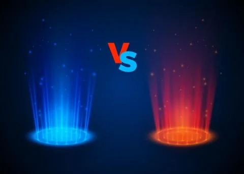 Versus glowing spotlight red and blue colors. Abstract hologram. VS battle sc Stock Illustration