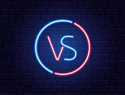 Versus logo neon. Red vs blue team. Battle headline banner. Fight competition Stock Illustration
