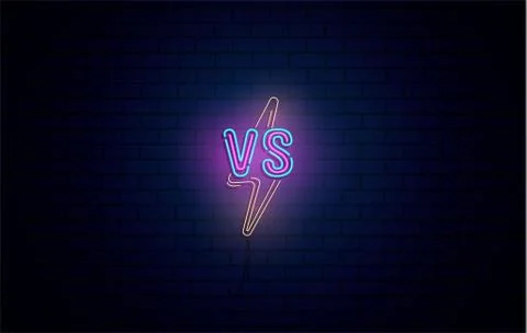 Versus neon signs vector. Set of Versus logo, symbol in neon style. Design Stock Illustration