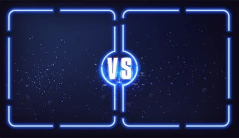 Versus screen with blue neon frames and vs letters. Versus screen design. Vec Stock Illustration