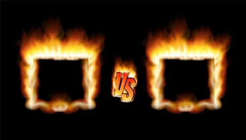 Versus screen with fire frames. Vector illustration. Illustrazione stock