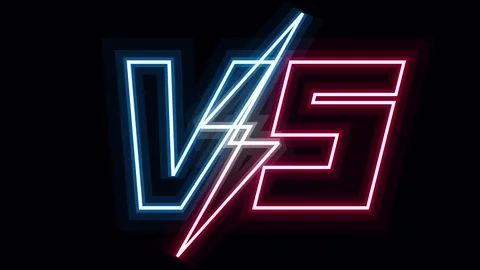 Versus screen. Neon red and blue versus logo with lightning bolt Stock Footage 339063933