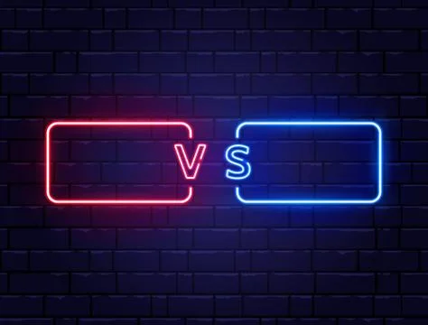Versus screen neon. Red vs blue team. Battle headline banner. Fight competiti Stock Illustration