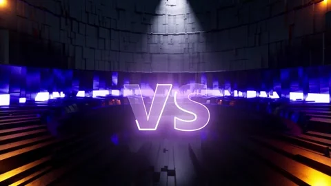 Versus screen in neon style. Blinking futuristic neon VS frames light on a r Stock Footage 168733335