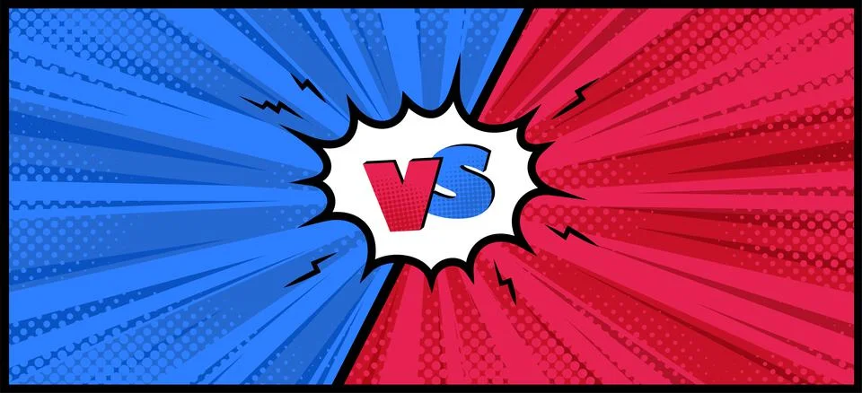 Versus superhero comic frame. Halftone comic design for championships and argues Stock Illustration