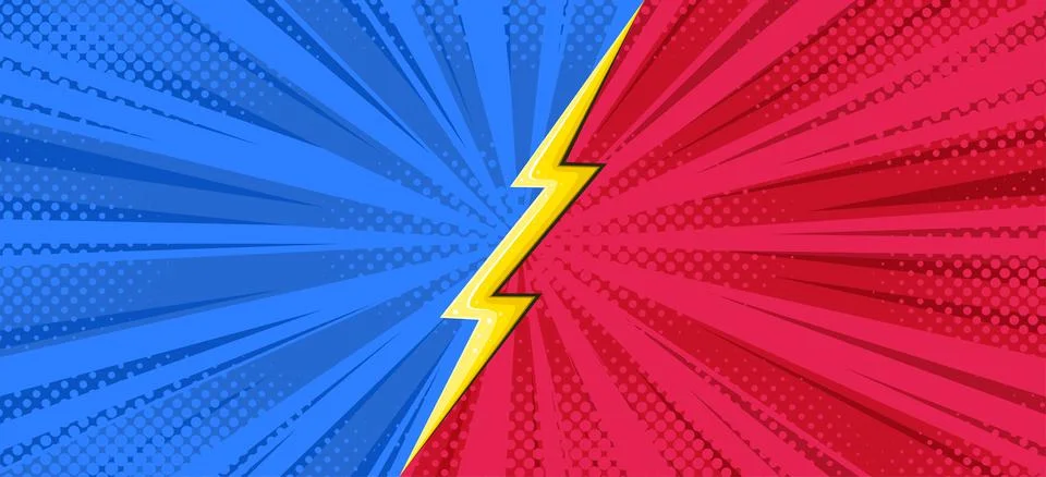 Versus symbol in comic background for duels. Halftone comic designwith lightning Stock Illustration