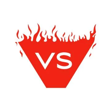 Versus text and shape with fire frames. Red flaming VS letters for duel and Illustrazione stock
