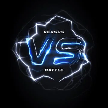 Versus VS round blue logo. Battle headline template. Sparkling lightning design Stock Illustration