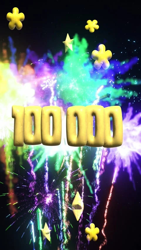 Vertical 100 000 One Hundred Thousand 3d text with fireworks display Stock Footage 302154481