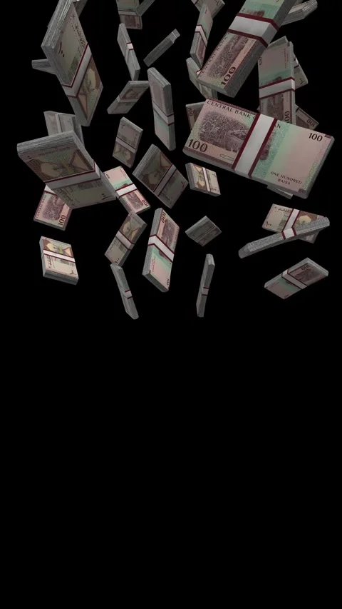 Vertical 100 Baisa Oman Falling Animation Stacks Of Money on Black Screen Stock-Footage 302842541