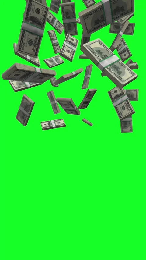 Vertical 100 Dollars Stack Of Money Falling Animation on Green Screen Stock Footage 284271536