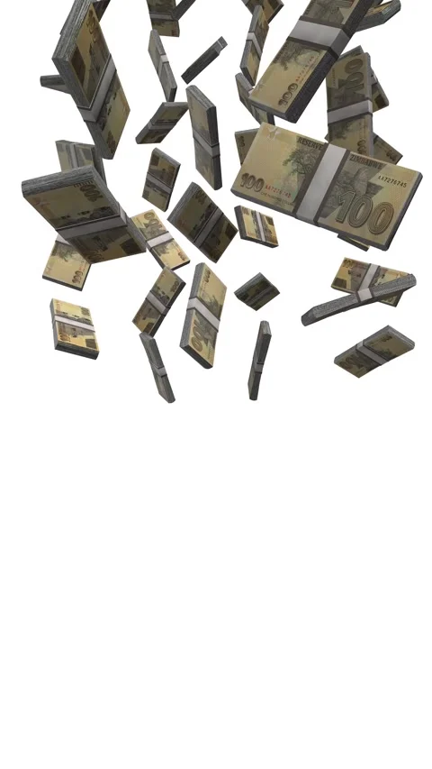 Vertical 100 Dollars - Zimbabwe Banknotes Falling Animation on White Screen Video stock 298099875