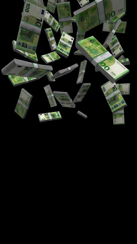 Vertical 100 EURO notes falling on Black Background Stock Footage 286354102