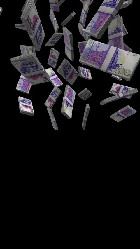 Vertical 100 Georgian Lari Falling Animation on Black Screen Stock-Footage 303180893