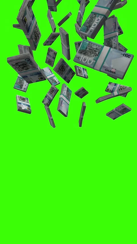 Vertical 100 Ghana Cedis Note Banknotes Falling Animation on Green Screen Stock Footage 295881906