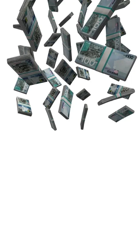 Vertical 100 Ghana Cedis Note Banknotes Falling Animation on White Screen Stock Footage 295881907