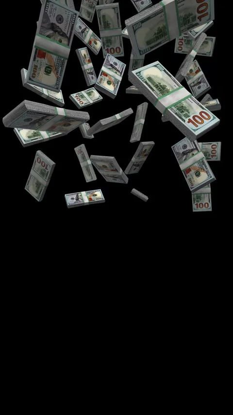Vertical 100 US Dollars Banknote Falling Animation on Black Screen Stock-Footage 285174392