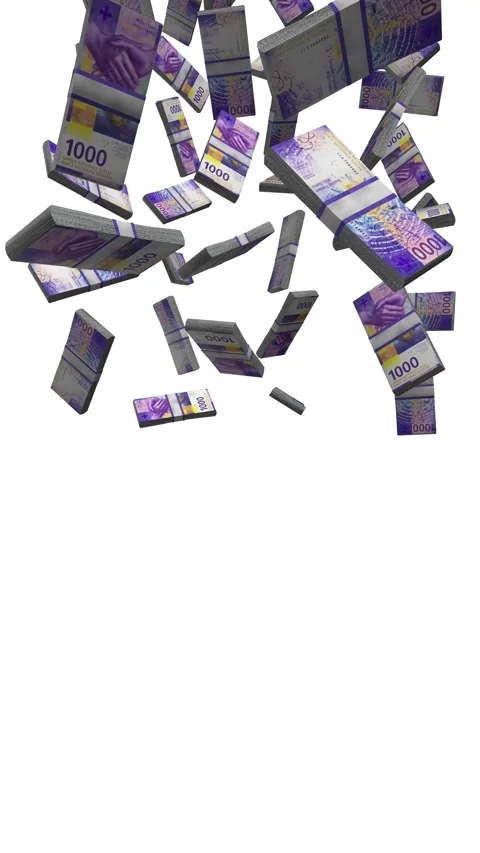 Vertical 1000 Swiss Banknotes Falling Animation on White Screen Stock-Footage 284271365