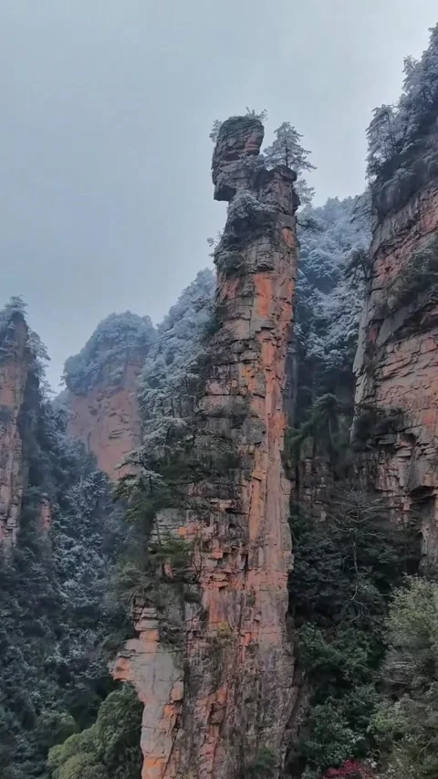 Vertical 1080p Drone Flight Weaving through Zhangjiajie Mist-Shrouded Peaks. 库存影片 332047946