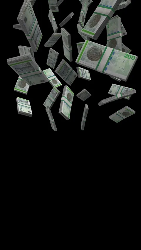 Vertical 200 Danish Krone Falling Animation on Black Background Stock Footage 301661997