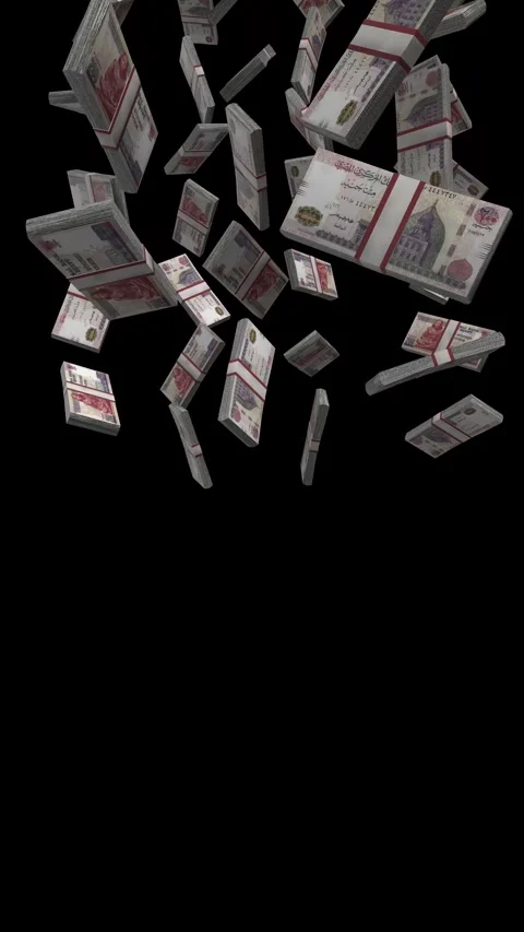 Vertical 200 Egyptian Pound Falling Animation Stacks Of Money on Black Scree Stock-Footage 302309704