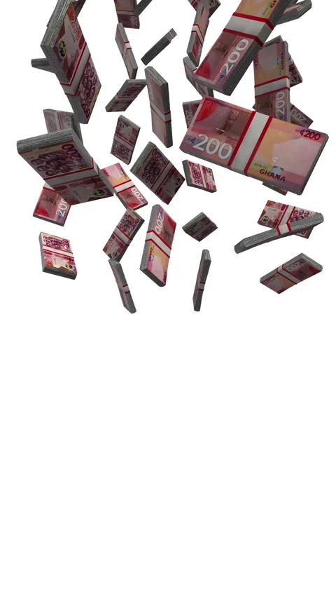Vertical 200 Ghana Cedis Note Banknotes Falling Animation on White Screen Stock Footage 296229782