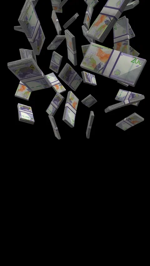 Vertical 200 Peruvian Sol Falling Animation on Black Screen Stock Footage 299872159