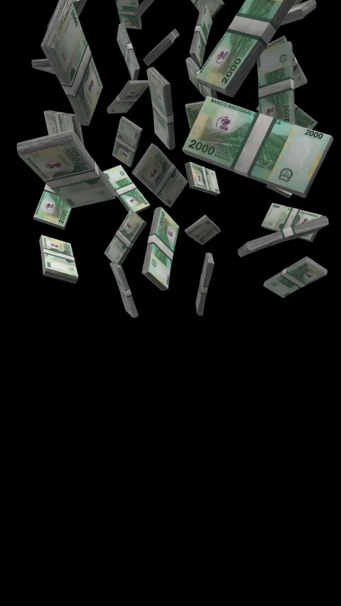 Vertical 2000 Angolan Kwanza Falling Animation on Black Screen Stock-Footage 303382829