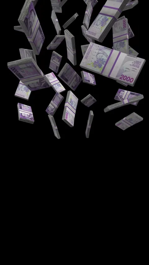 Vertical 2000 Belgian Franc Falling Animation on Black Screen Stock Footage 303181819