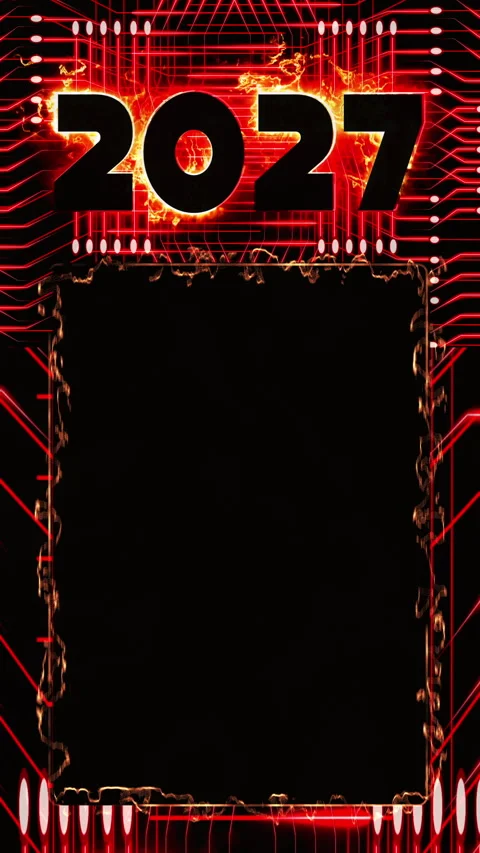 Vertical 2027 Fire Circuits Social Media Frame Loop Background Stock Footage 339888065