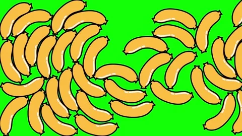 Vertical 2D animation of falling sausages on a green chroma key background Stock Footage 138610712