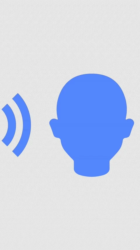 Vertical 2D Blue Human Head Listening Sound 4K Loop Alpha Stock Footage 338169543
