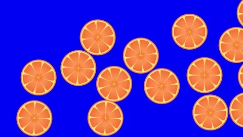 Vertical 2d falling orange on chroma key. Drawn fruit slice Stock-Footage 138610671