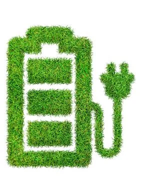 Vertical 2D illustration of a patch of grass in the form of a battery - Stock Illustration