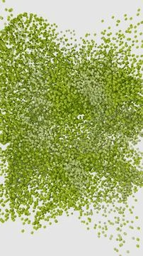 Vertical 3D abstract green particles dispersion motion dynamic background Illustrazione stock